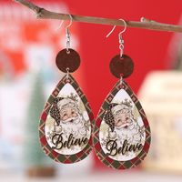 Wholesale Jewelry Cute Santa Claus Water Droplets Pu Leather Printing Drop Earrings sku image 9