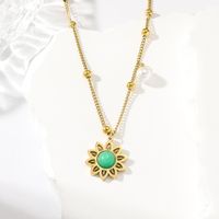 1 Bohemian Real Gold Electroplated Turquoise Flower Necklace Women's Fashion Floral Pearl Necklace sku image 1