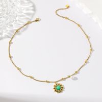 1 Böhmisches Echtes Gold Galvani Siertes Türkis Farbenes Blumen Halskette Damen Mode Blumen Perlen Halsband main image 2