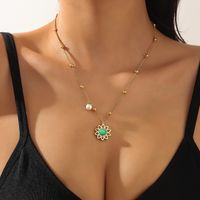 1 Bohemian Real Gold Electroplated Turquoise Flower Necklace Women's Fashion Floral Pearl Necklace main image 4