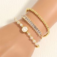 Simple Style Round Square Smiley Face Copper Beaded Handmade Enamel Zircon 18k Gold Plated Bracelets main image 1