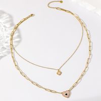 1 Elegant Real Gold Electroplating Oil Dripping Candy Color Flower Love Multi-layer Necklace All-match Stainless Steel Imitation Fade Double-layer Clavicle Chain sku image 1