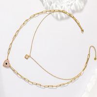 1 Elegant Real Gold Electroplating Oil Dripping Candy Color Flower Love Multi-layer Necklace All-match Stainless Steel Imitation Fade Double-layer Clavicle Chain main image 5