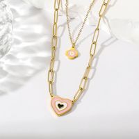 1 Elegant Real Gold Electroplating Oil Dripping Candy Color Flower Love Multi-layer Necklace All-match Stainless Steel Imitation Fade Double-layer Clavicle Chain main image 3