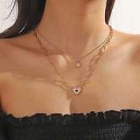 1 Elegant Real Gold Electroplating Oil Dripping Candy Color Flower Love Multi-layer Necklace All-match Stainless Steel Imitation Fade Double-layer Clavicle Chain main image 1