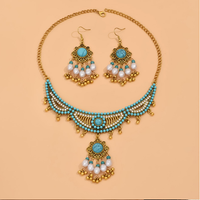 European And American Fashion Retro Simple Turquoise Accessories Exaggerated Temperamental Women's Necklace Earrings Women's Jewelry Set main image 3