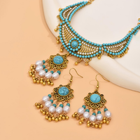 European And American Fashion Retro Simple Turquoise Accessories Exaggerated Temperamental Women's Necklace Earrings Women's Jewelry Set main image 2