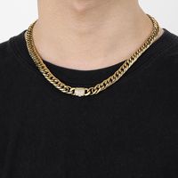 Acero Inoxidable Chapados en oro de 18k Hip Hop Enchapado Embutido Cerrar Con Llave Diamante Artificial Collar main image 8