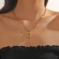 1 Cold Style Real Gold Plated Hollow Square Pendant Necklace Women's Party Gift main image 4