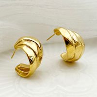 1 Pair Simple Style Artistic Commute Lines Layered Polishing Plating 304 Stainless Steel 14K Gold Plated Ear Studs sku image 1