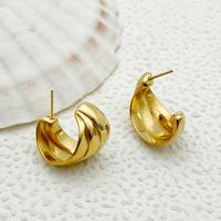 1 Pair Simple Style Artistic Commute Lines Layered Polishing Plating 304 Stainless Steel 14K Gold Plated Ear Studs main image 3