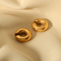 1 Pair Vintage Style Solid Color Plating 304 Stainless Steel 18K Gold Plated Hoop Earrings main image 3