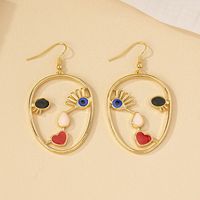 1 Pair Retro Human Face Plating Alloy Gold Plated Drop Earrings main image 6
