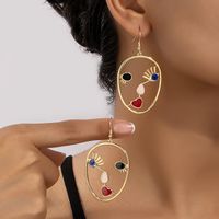 1 Pair Retro Human Face Plating Alloy Gold Plated Drop Earrings main image 3