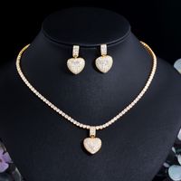 Copper 18K Gold Plated White Gold Plated Rhodium Plated Elegant Glam Shiny Plating Inlay Heart Shape Artificial Gemstones Earrings Necklace main image 1