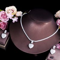 Copper 18K Gold Plated White Gold Plated Rhodium Plated Elegant Glam Shiny Plating Inlay Heart Shape Artificial Gemstones Earrings Necklace sku image 1