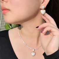 Copper 18K Gold Plated White Gold Plated Rhodium Plated Elegant Glam Shiny Plating Inlay Heart Shape Artificial Gemstones Earrings Necklace main image 4
