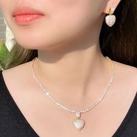 Copper 18K Gold Plated White Gold Plated Rhodium Plated Elegant Glam Shiny Plating Inlay Heart Shape Artificial Gemstones Earrings Necklace main image 2