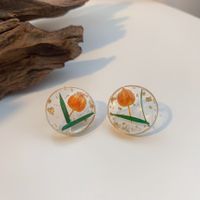 1 Pair Fairy Style Round Flower Transparent Resin Ear Studs sku image 1