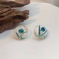 1 Pair Fairy Style Round Flower Transparent Resin Ear Studs sku image 3