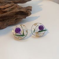 1 Pair Fairy Style Round Flower Transparent Resin Ear Studs sku image 4