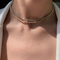 Fashion Minority Design Types A And B Patchwork Easy Matching Minimalist Half Diamond Half Chain Personalized Necklace Ins Summer Clavicle Chain Fashion main image 1