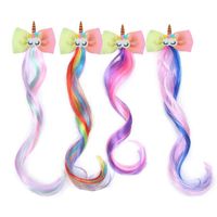 Children's Colorful Unicorn Wig Gradient Color Bow Wig Girls Cute Makeup Wig Hair Accessory Hairpin main image 2