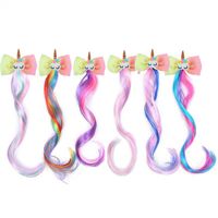 Children's Colorful Unicorn Wig Gradient Color Bow Wig Girls Cute Makeup Wig Hair Accessory Hairpin main image 6