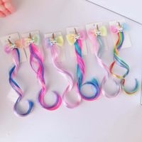 Children's Colorful Unicorn Wig Gradient Color Bow Wig Girls Cute Makeup Wig Hair Accessory Hairpin main image 5