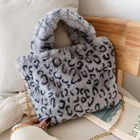 Women's Autumn&winter Plush Stripe Leopard Streetwear Square Zipper Shoulder Bag Handbag Chain Bag sku image 1