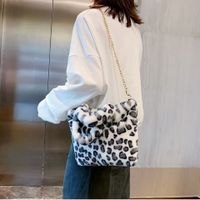Women's Autumn&winter Plush Stripe Leopard Streetwear Square Zipper Shoulder Bag Handbag Chain Bag sku image 4
