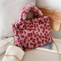Women's Autumn&winter Plush Stripe Leopard Streetwear Square Zipper Shoulder Bag Handbag Chain Bag sku image 2