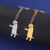 Hot Selling Cartoon Titanium Steel Cut Cute Thumbs-up Kitten Pendant 304 Material Stainless Steel Key Ring main image 1