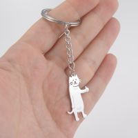 Hot Selling Cartoon Titanium Steel Cut Cute Thumbs-up Kitten Pendant 304 Material Stainless Steel Key Ring main image 3