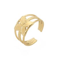 Girlfriends Same Gift Elegant 18k Real Gold Plating Non-fading Four-petal Flower Twine Rope Open Stainless Steel Ring main image 3
