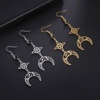 1 Pair Vintage Style Witch Knot Moon Solid Color Plating Hollow Out Stainless Steel Ear Hook main image 1