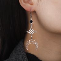 1 Pair Vintage Style Witch Knot Moon Solid Color Plating Hollow Out Stainless Steel Ear Hook main image 4