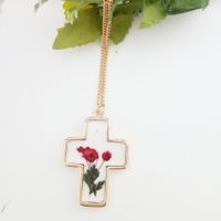 Vintage Style Cross Leaves Flower Alloy Epoxy Women's Necklace sku image 2