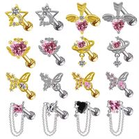 1 Piece Hip-hop Cross Heart Shape Plating Hollow Out Inlay Stainless Steel Copper Rhinestones Zircon White Gold Plated Gold Plated Ear Studs main image 1