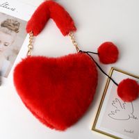 Women's Medium All Seasons Plush Solid Color Elegant Basic Heart-shaped Zipper Shoulder Bag Handbag sku image 1
