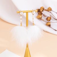 Wholesale Jewelry Streetwear Geometric Imitation Pearl Feather Drop Earrings sku image 1