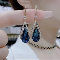 Wholesale Jewelry Lady Water Droplets Alloy Artificial Crystal Inlay Drop Earrings sku image 2