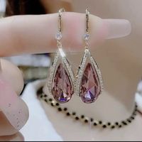 Wholesale Jewelry Lady Water Droplets Alloy Artificial Crystal Inlay Drop Earrings sku image 1
