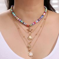 Casual Vacation Coconut Tree Starfish Shell Alloy Soft Clay Heishi Plating Women's Layered Necklaces main image 3