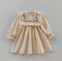 French Embroidery Flower Stand Collar Girls' Dress 2023 Autumn Ruffled Long Sleeve Girls Princess Skirt Wholesale sku image 4