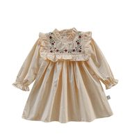 French Embroidery Flower Stand Collar Girls' Dress 2023 Autumn Ruffled Long Sleeve Girls Princess Skirt Wholesale main image 3