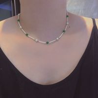 Mori Style Green Fresh All-matching Natural Stone Necklace National Style Gentle Sweet Bead Necklace Female Titanium Steel Clavicle Chain sku image 3