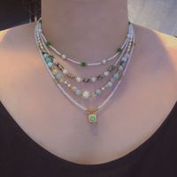 Mori Style Vert Frais Tout Correspondant Naturel Pierre Collier National Style Doux Doux Perle Collier Femme Titane En Acier Clavicule Chaîne main image 1