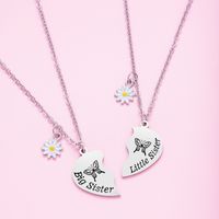 304 Stainless Steel French Style Carving Letter Butterfly Daisy Pendant Necklace main image 3