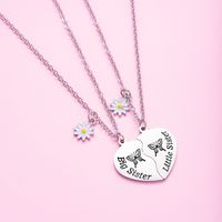 304 Stainless Steel French Style Carving Letter Butterfly Daisy Pendant Necklace main image 5